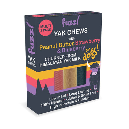Fuzzl Yak Chews for Dogs - Medium 3 Pack with Peanut Butter, - Fuzzl Pet