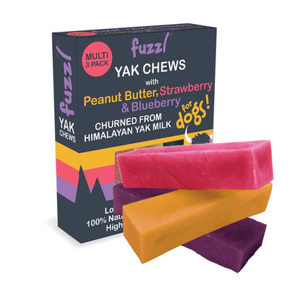 Fuzzl Yak Chews for Dogs - Medium 3 Pack with Peanut Butter,
