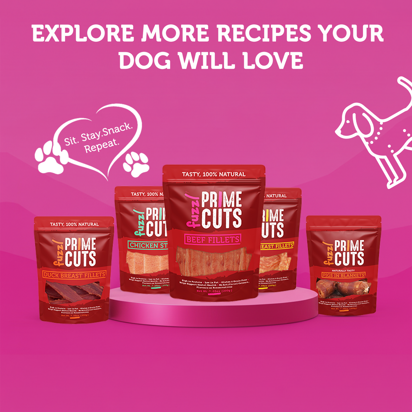 Fuzzl Prime Cuts Natural Beef Fillet Dog Treats | 5x200g Pack - Fuzzl Pet