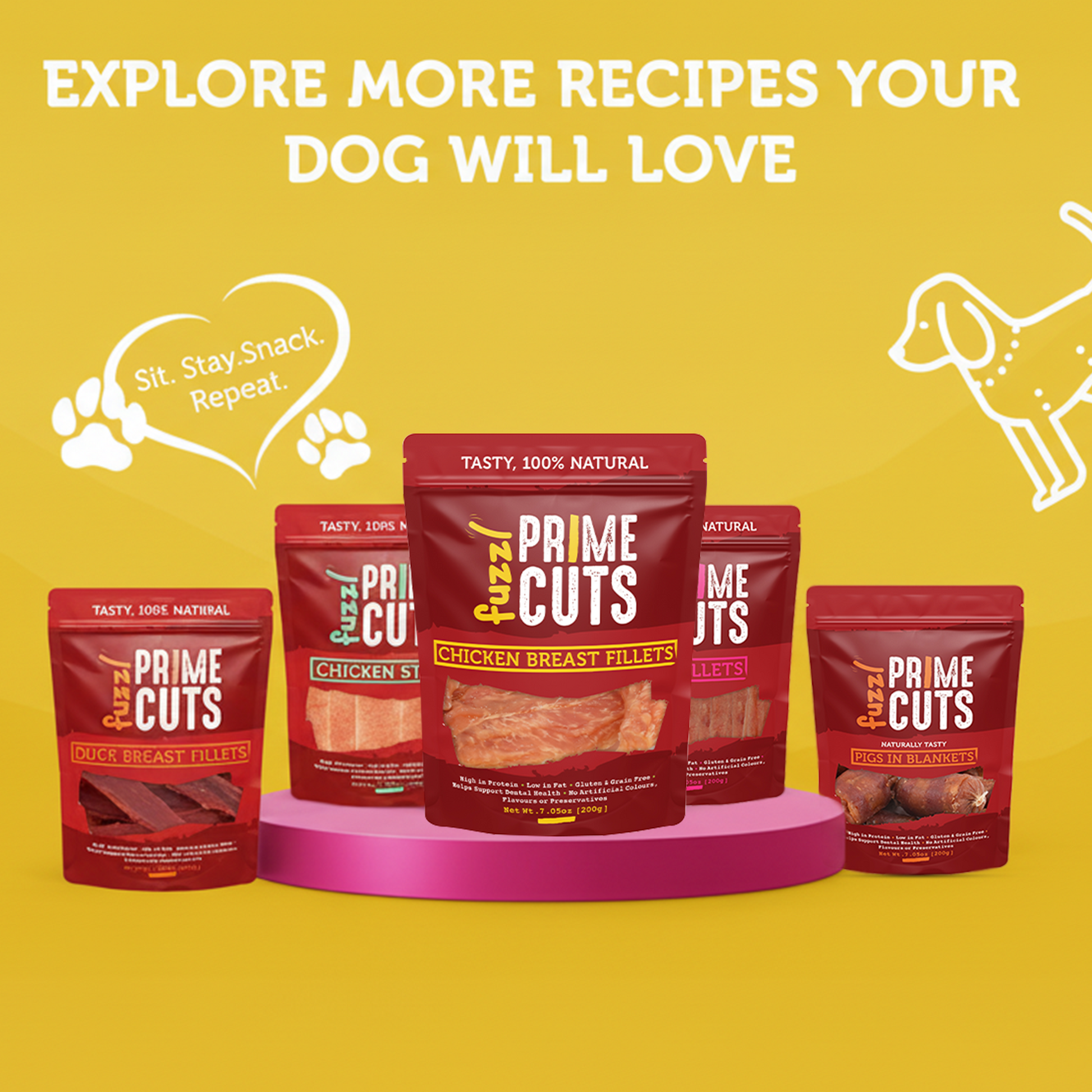 Fuzzl Prime Cuts Chicken Breast Dog Treats | 5x200g Value Pack - Fuzzl Pet