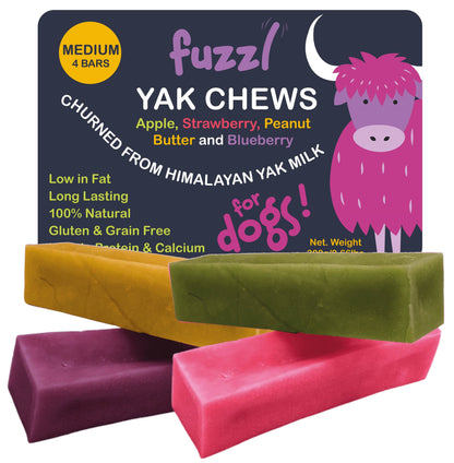 Fuzzl Yak Chews Apple, Strawberry, Blueberry, Peanut Butter Medium