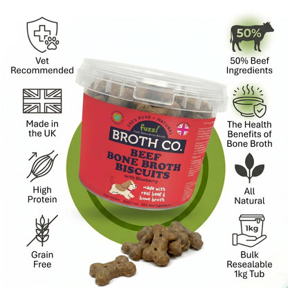 Fuzzl Broth Co. | Beef Bone Broth & Blueberry Dog Treats (1kg Bulk Tub)