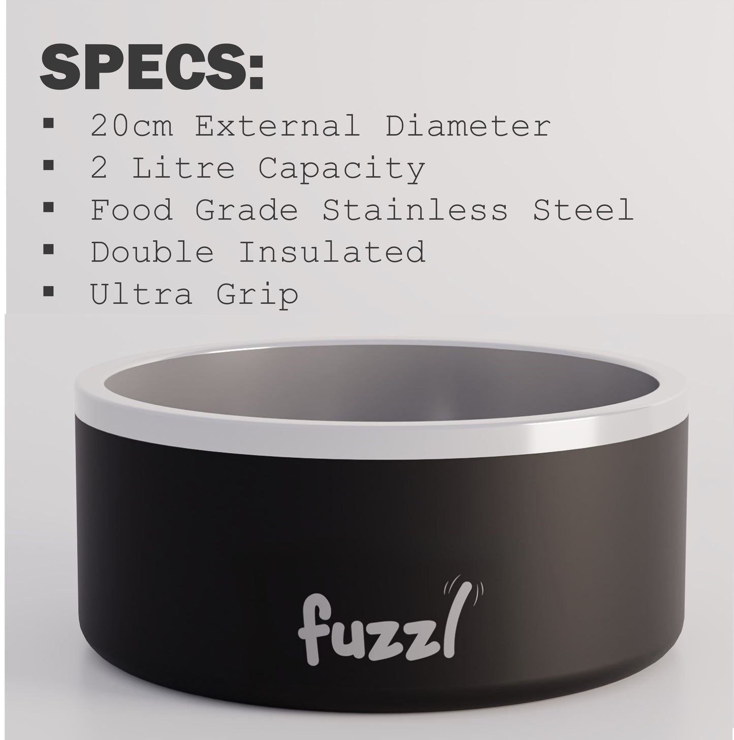 Fuzzl Titan Thermal Bowl 20cm - Matt Black Insultated Thermal Dog Bowl