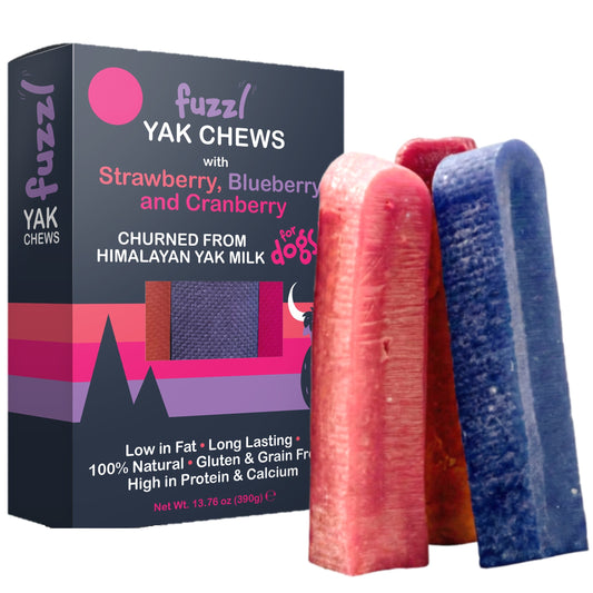 Fuzzl Yak Chews with Blueberry, Cranberry, Strawberry - Medium Box of 3