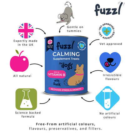 Fuzzl Calming Supplement Treats - Reduce Stress, Fear, Barking - Jumbo 180g