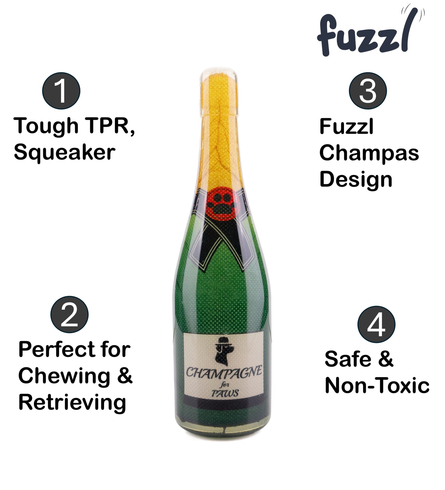 Fuzzl TPR Champagne Bottle Rubber Dog Toy – Durable Chew & Tug Toy - Fuzzl Pet