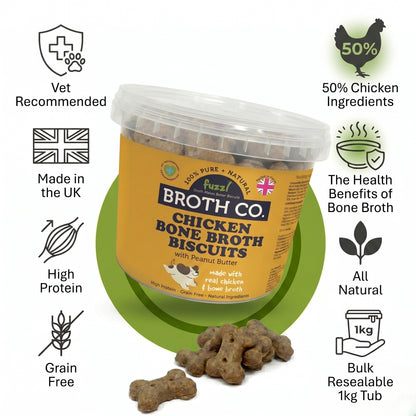 Fuzzl Broth Co. | Chicken Bone Broth & Peanut Butter Dog Treats (1kg, 2.5l Tub)