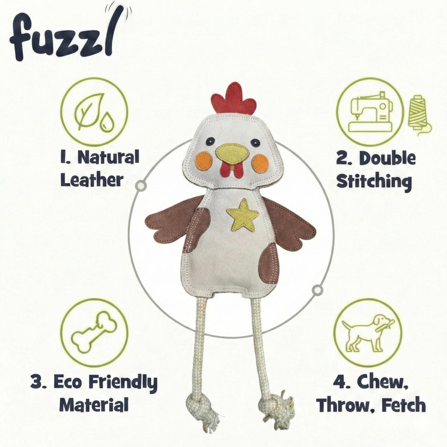 Fuzzl Eco Leather Chicken | Natural Tough Chew Dog Toy