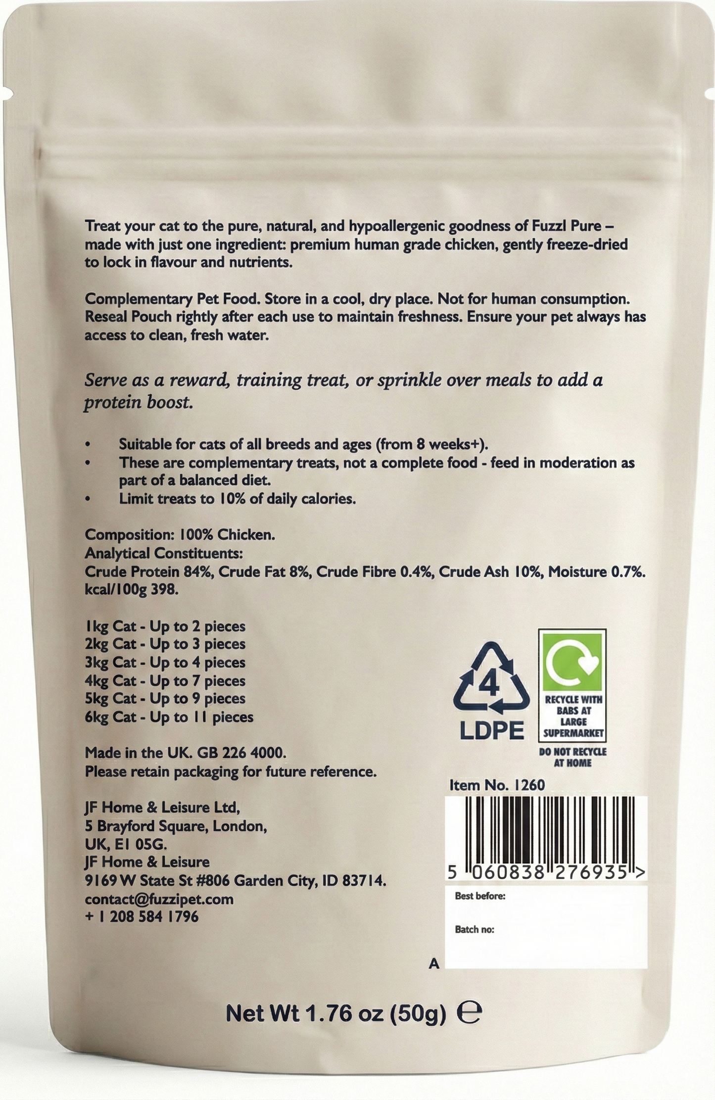 Fuzzl PURE Freeze Dried Chicken Breast Cat Treats | 50g Pouch - Fuzzl Pet