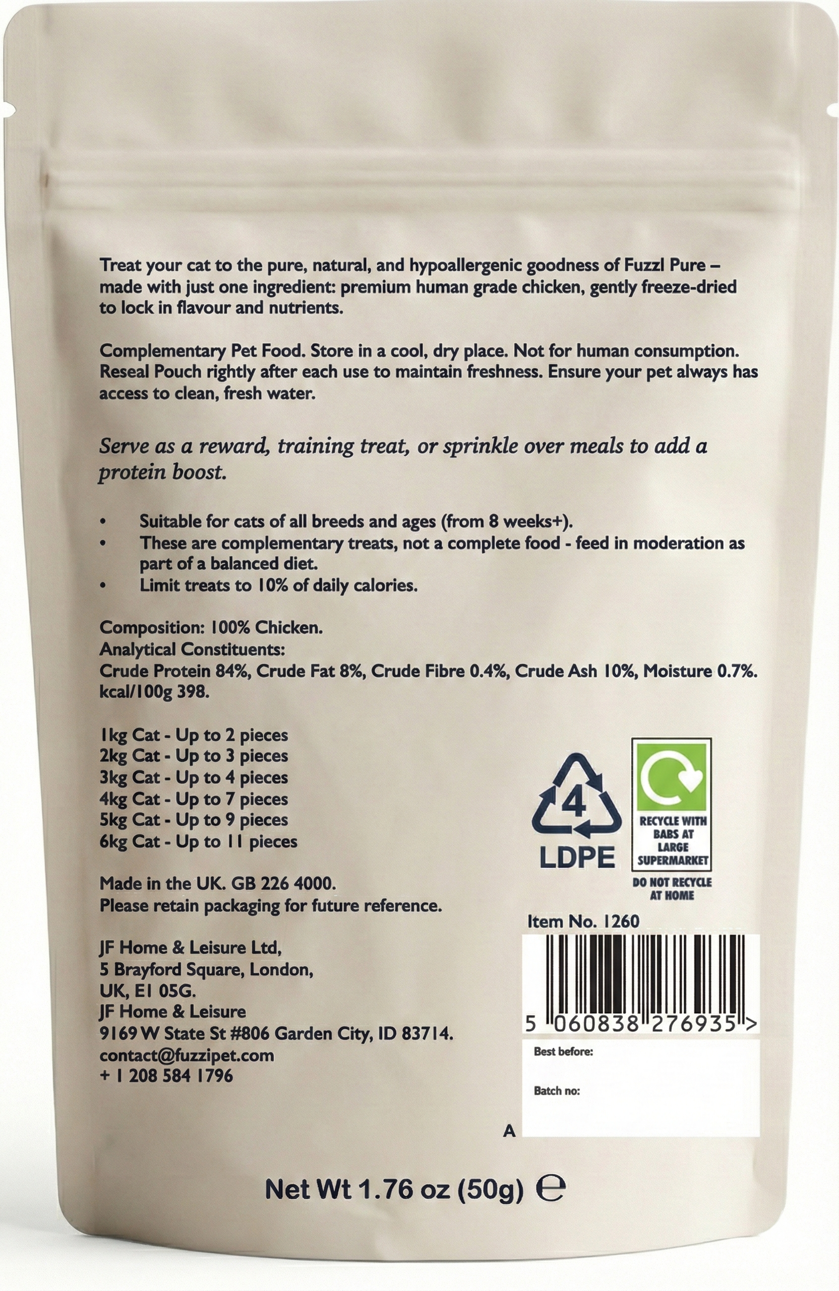 Fuzzl PURE Freeze Dried Chicken Breast Cat Treats | 50g Pouch - Fuzzl Pet
