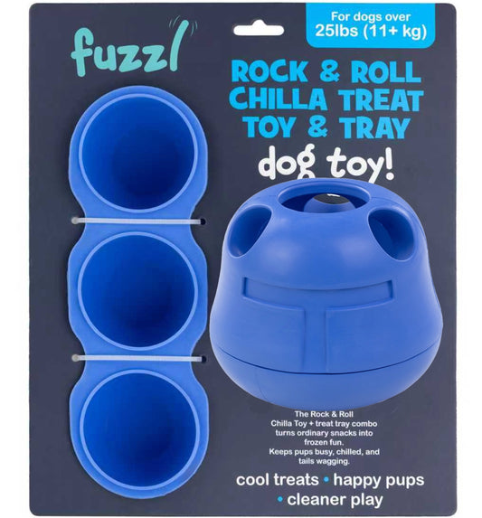 Fuzzl Rock & Roll Chilla Treat Toy Large | Rubber Blue Dog Toy