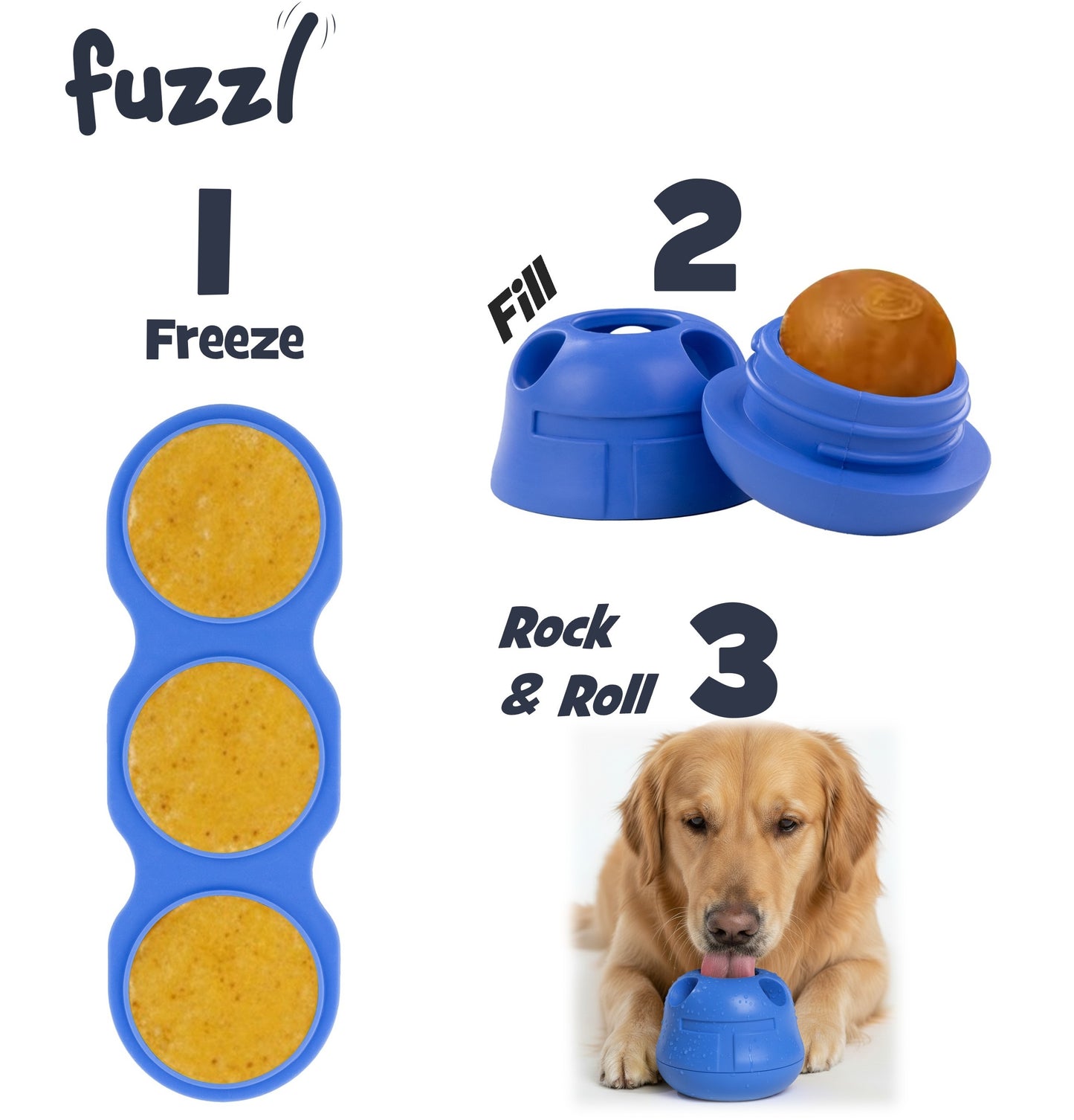 Fuzzl Rock & Roll Chilla Treat Toy Large | Rubber Blue Dog Toy