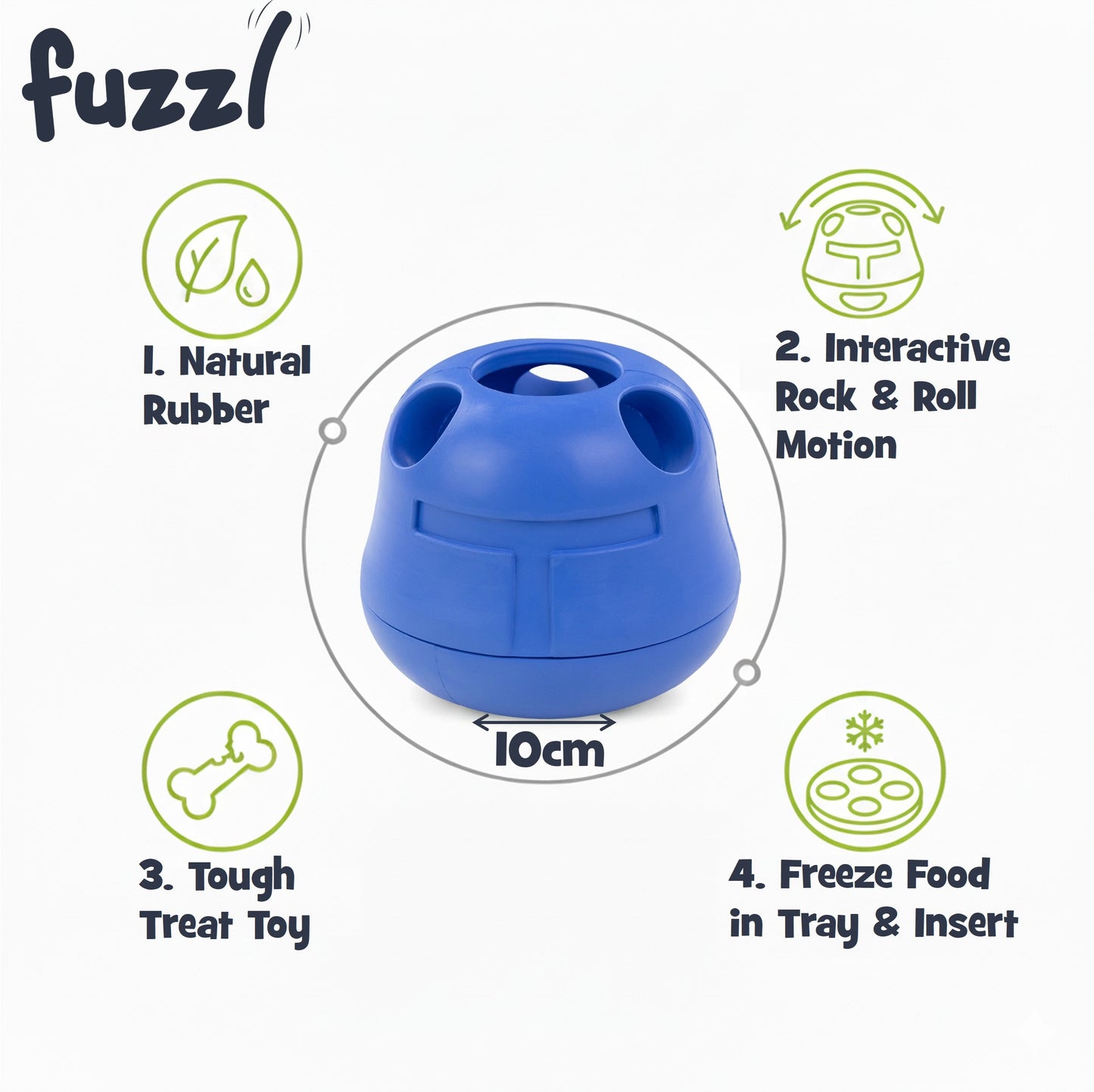 Fuzzl Rock & Roll Chilla Treat Toy Large | Rubber Blue Dog Toy