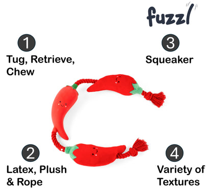 Fuzzl Tugga Chilis Dog Toy - Rope Latex and Plush Dog and Puppy