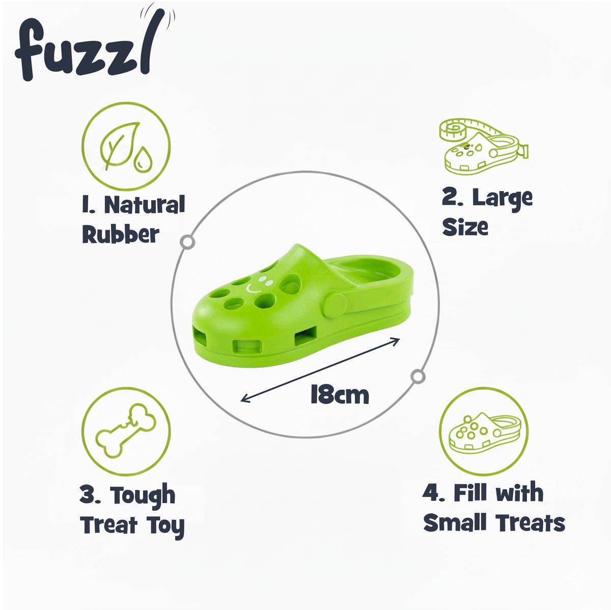 Fuzzl Flip Flop Treat Toy | Rubber Green – Durable Dog Toy