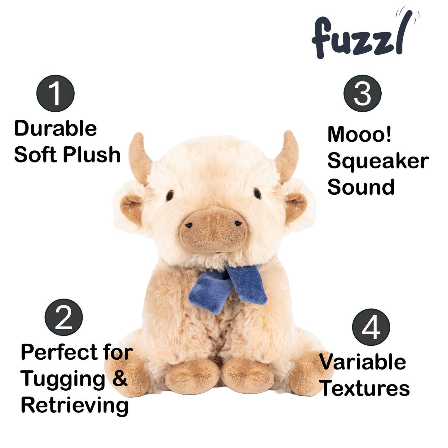 Fuzzl Bonnie the Highland Cow Soft Dog Toy with Moo Sound