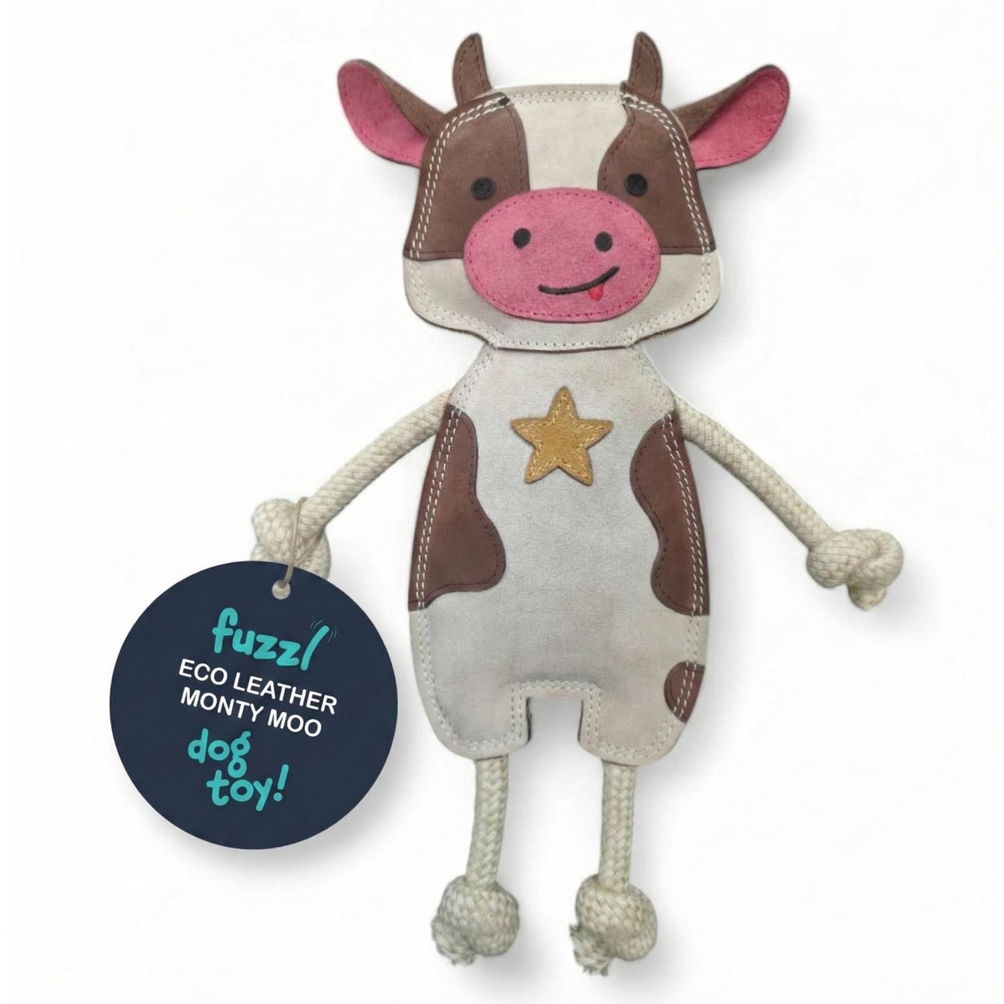 Fuzzl Eco Leather Cow | Natural Tough Chew Dog Toy