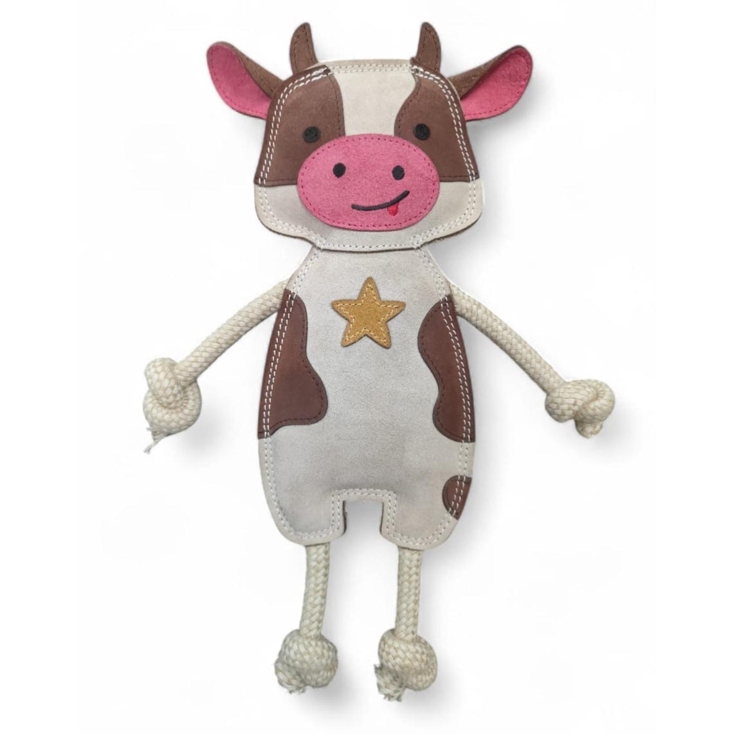 Fuzzl Eco Leather Cow | Natural Tough Chew Dog Toy