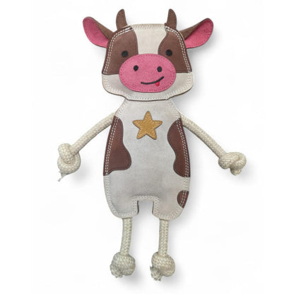 Fuzzl Eco Leather Cow | Natural Tough Chew Dog Toy