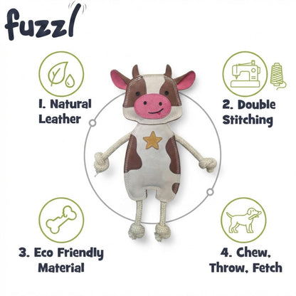Fuzzl Eco Leather Cow | Natural Tough Chew Dog Toy