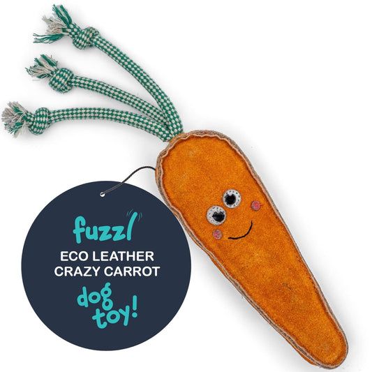 Fuzzl Eco Leather Carrot | Natural Tough Chew Dog Toy