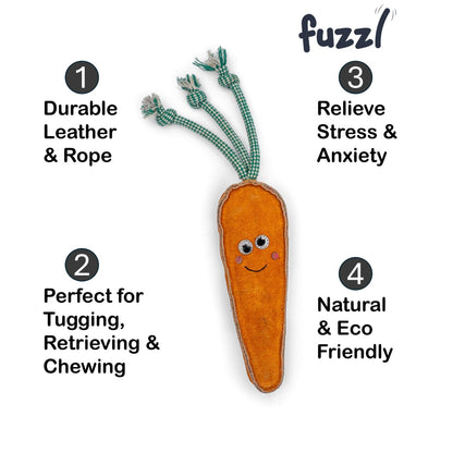 Fuzzl Eco Leather Carrot | Natural Tough Chew Dog Toy