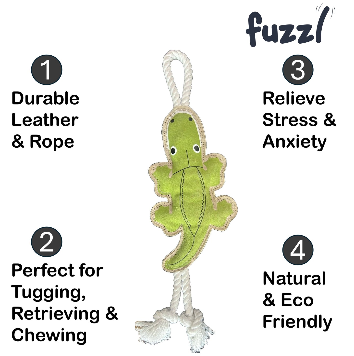 Fuzzl Eco Leather Crocodile – Durable Dog Toy
