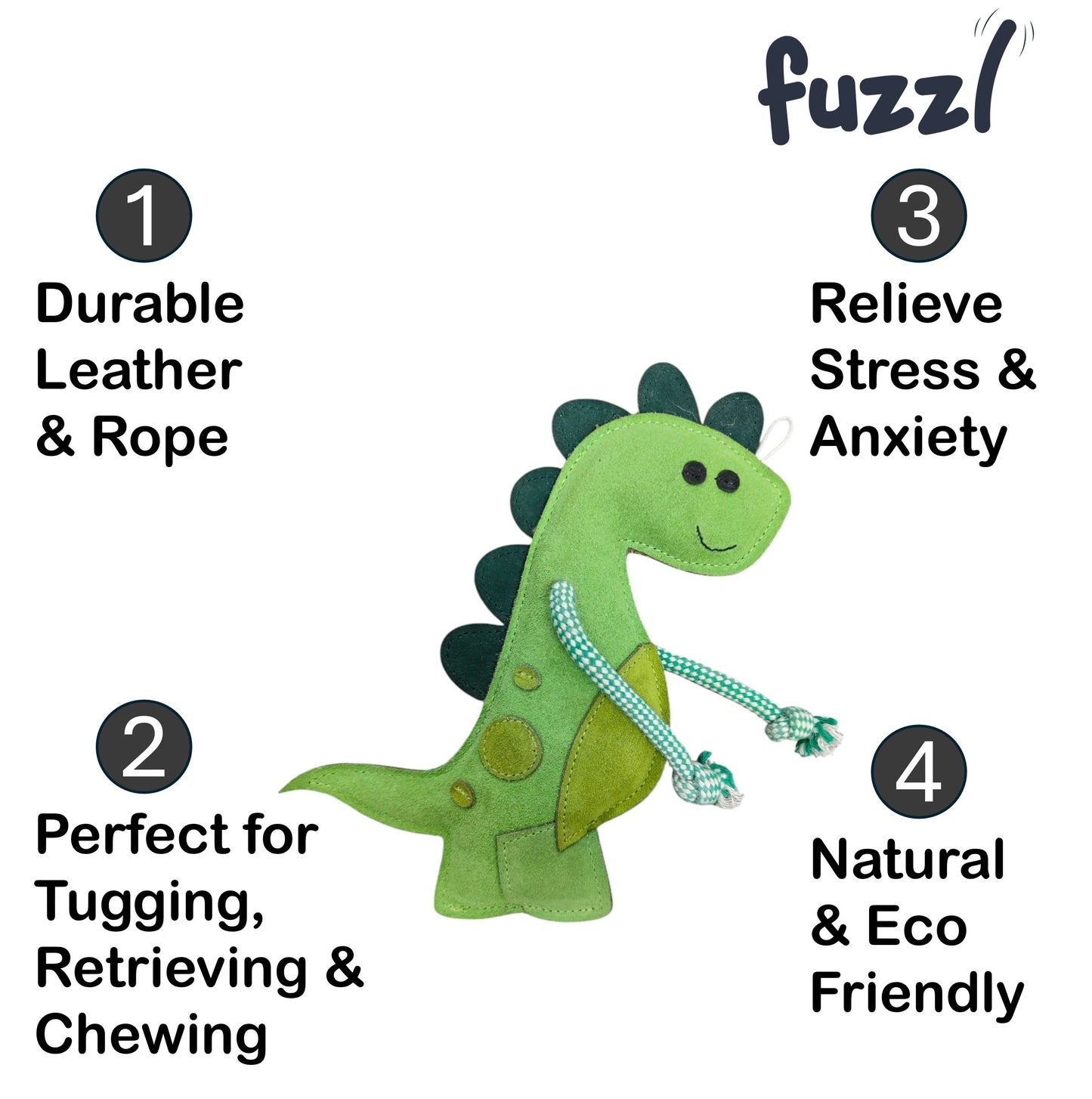 Fuzzl Eco Leather Digby Dino – Durable Dog Toy