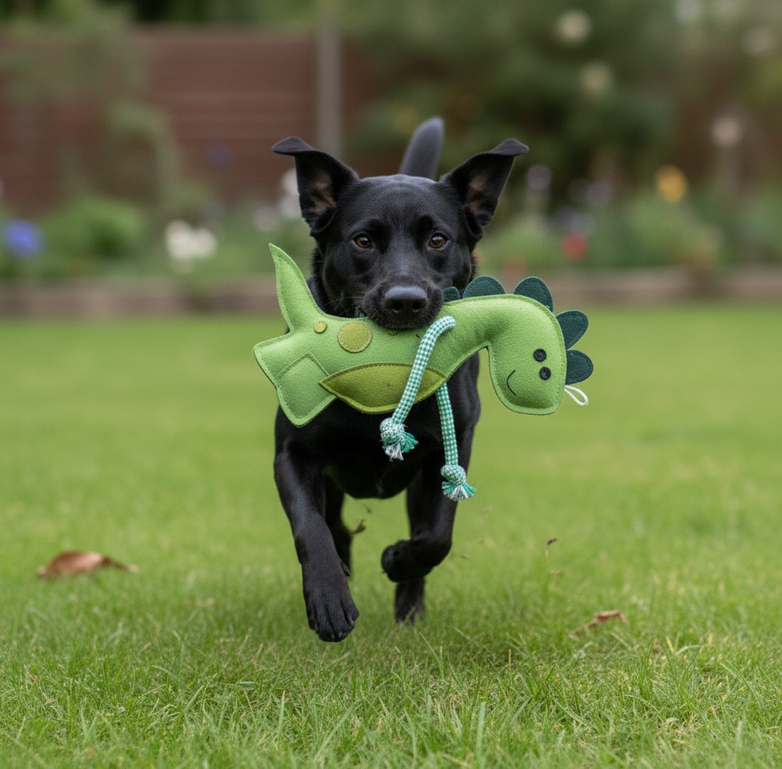 Fuzzl Eco Leather Digby Dino – Durable Dog Toy