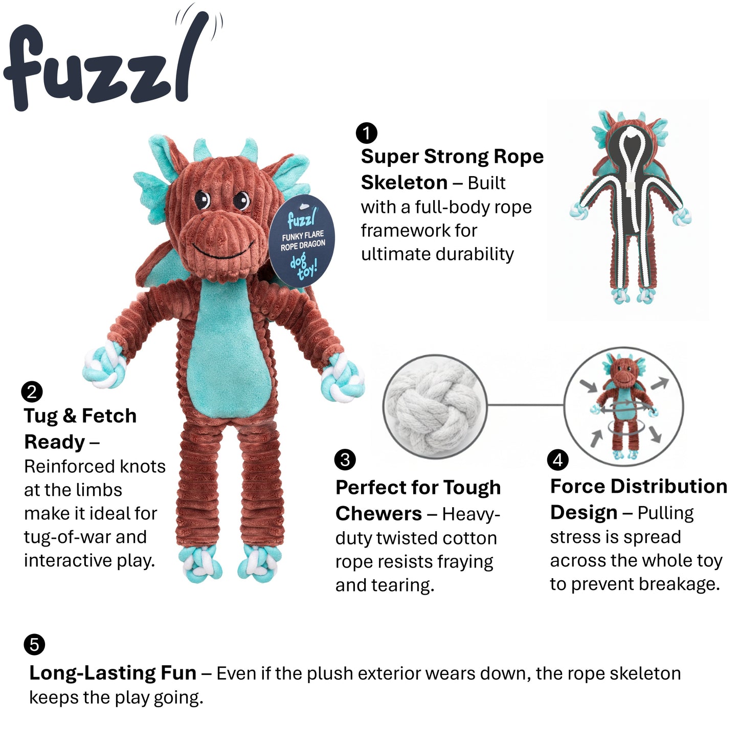 Fuzzl Funky Flare Rope Exoskeleton Dragon Dog Toy – Durable Knotted Rope - Fuzzl Pet