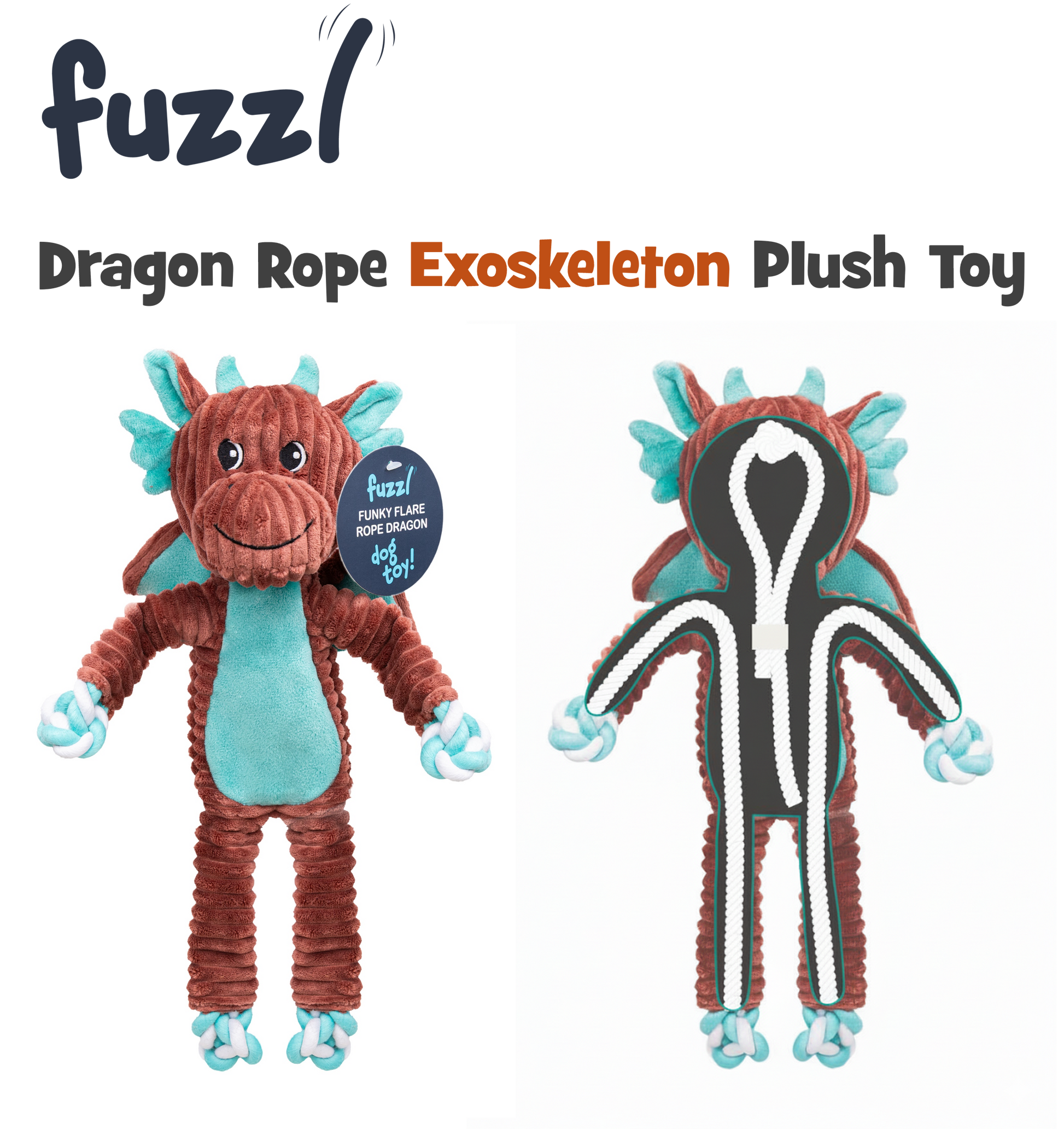 Fuzzl Funky Flare Rope Exoskeleton Dragon Dog Toy – Durable Knotted Rope - Fuzzl Pet