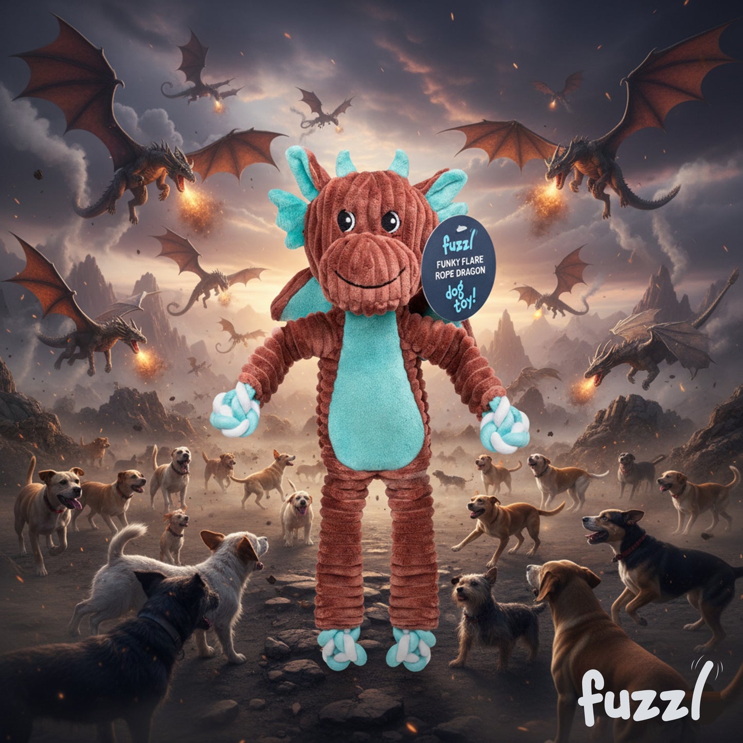 Fuzzl Funky Flare Rope Exoskeleton Dragon Dog Toy – Durable Knotted Rope - Fuzzl Pet