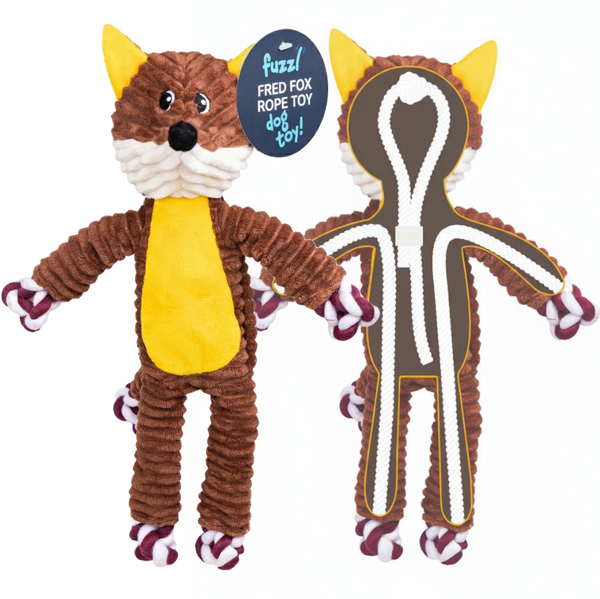 Fuzzl Fred Rope Exoskeleton Fox Dog Toy – Durable Knotted Rope with Squeaker - Fuzzl Pet