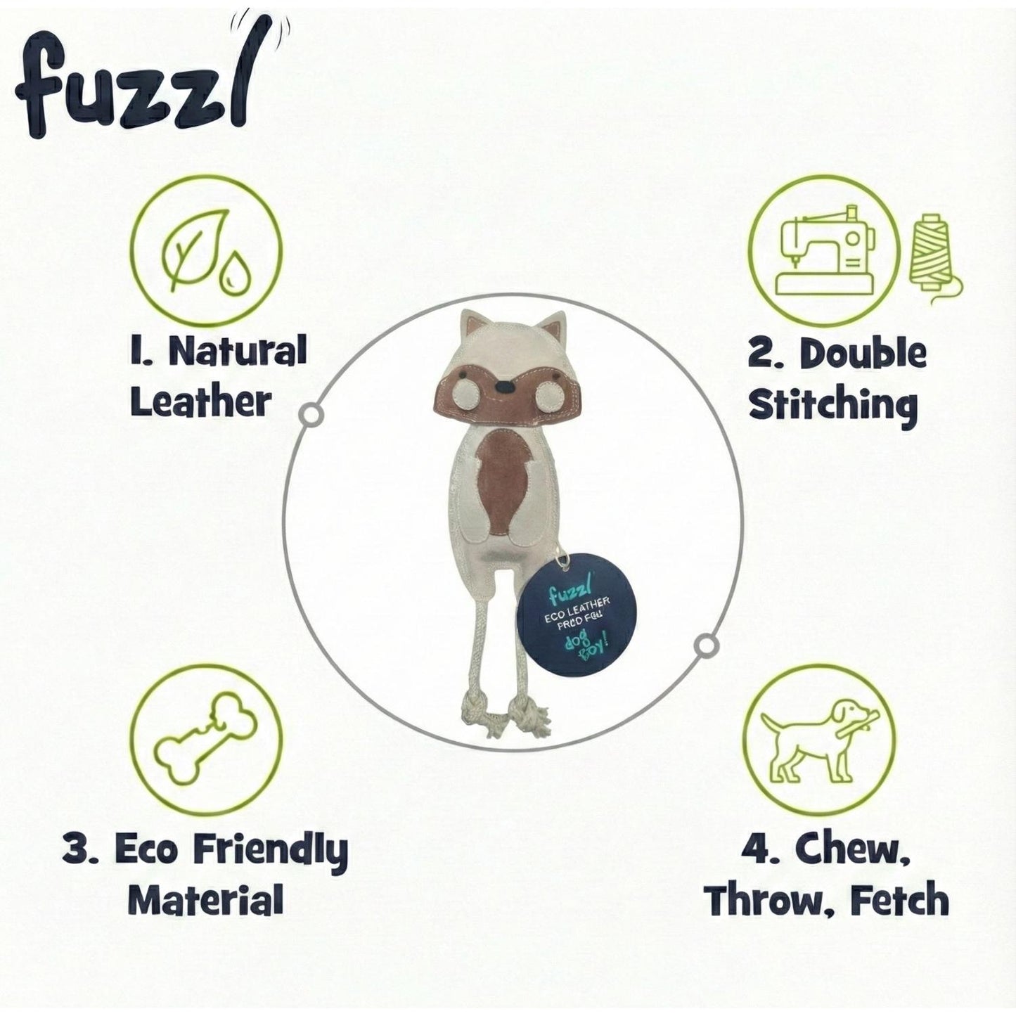 Fuzzl Eco Leather Fox | Natural Tough Jute-Filled Dog Toy