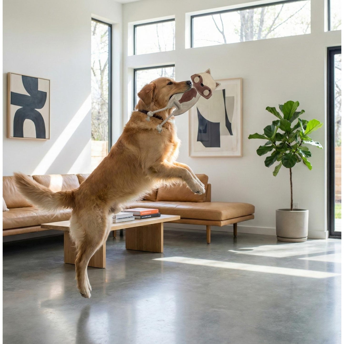 Fuzzl Eco Leather Fox | Natural Tough Jute-Filled Dog Toy