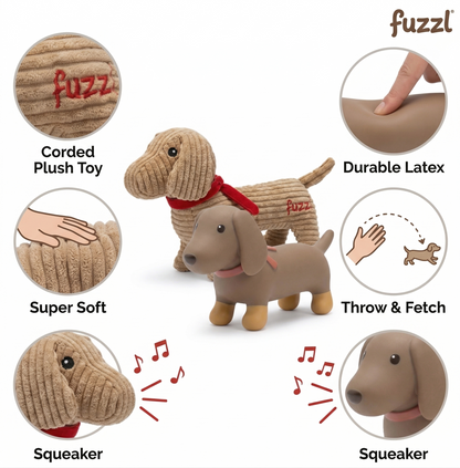 Sizzles Dachshund Puppy Pack | Plush Cord & Latex Dog Toys 2-Pack