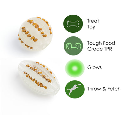 Fuzzl Super Glow Dog Ball and Rugby Treat and Dental Toy - Dog and - Fuzzl Pet