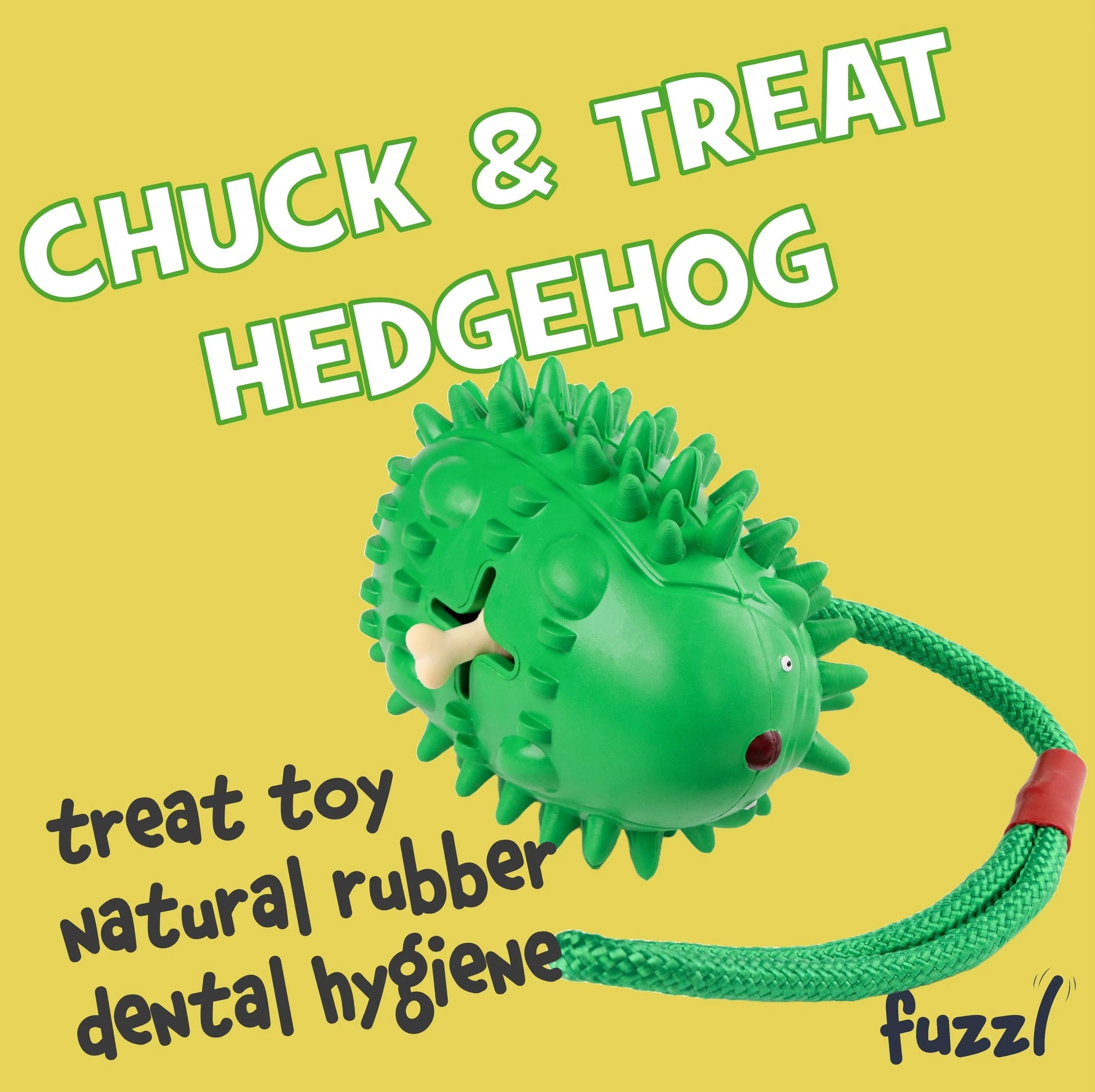 Fuzzl Eco Rubber Chuck & Treat Hedgehog - Green Dog Toy – Durable - Fuzzl Pet