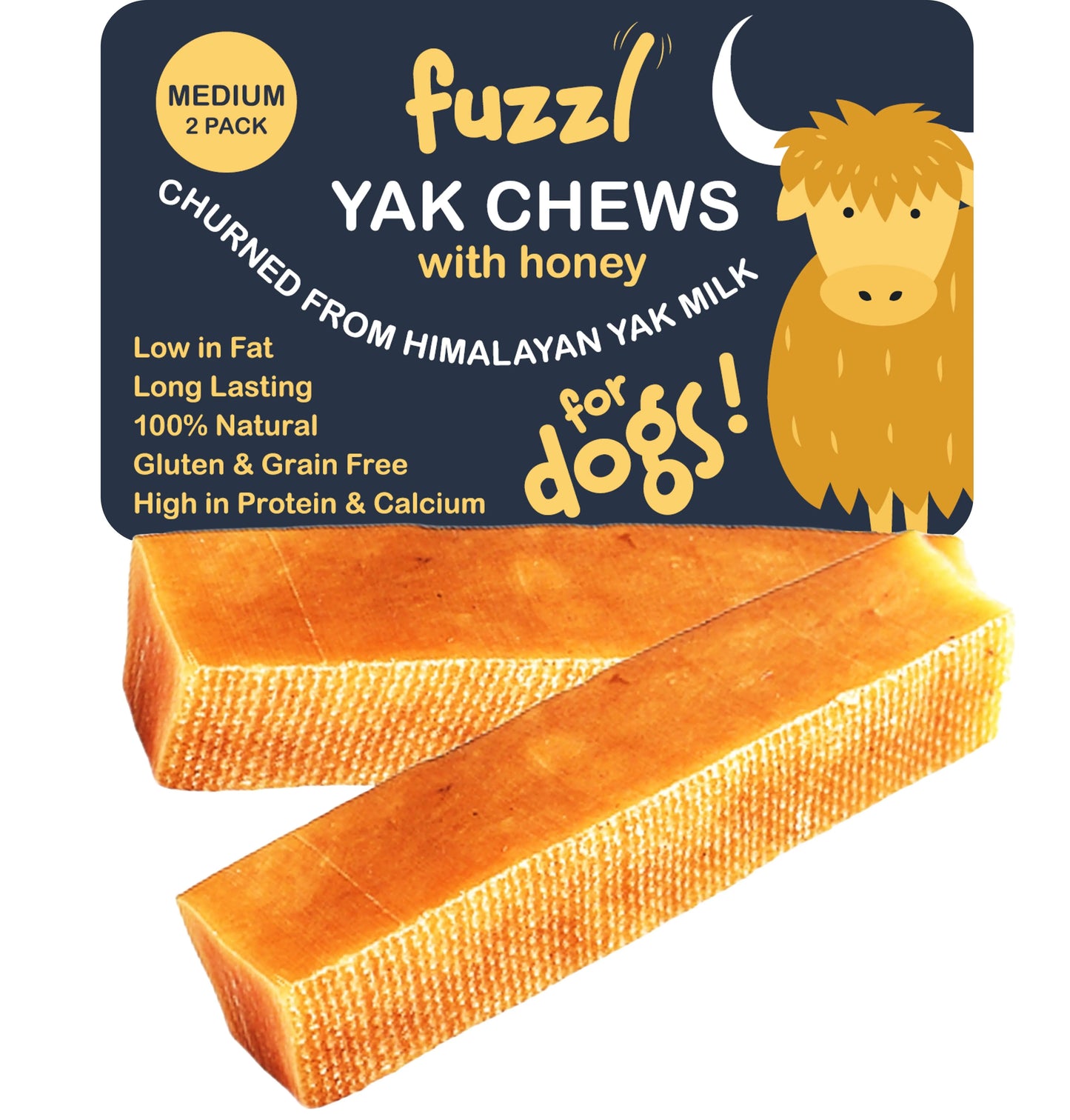 Fuzzl Yak Chews with Honey Medium 2 Pack - Himalayan Yak Chews for - Fuzzl Pet