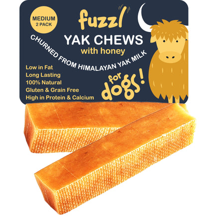 Fuzzl Yak Chews with Honey Medium 2 Pack - Himalayan Yak Chews for - Fuzzl Pet