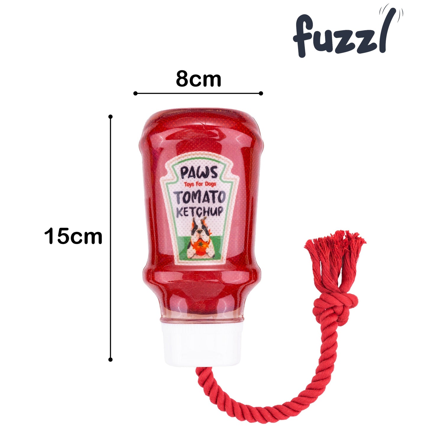 Fuzzl TPR Ketchup Bottle Rubber Dog Toy with Rope – Durable Chew & - Fuzzl Pet