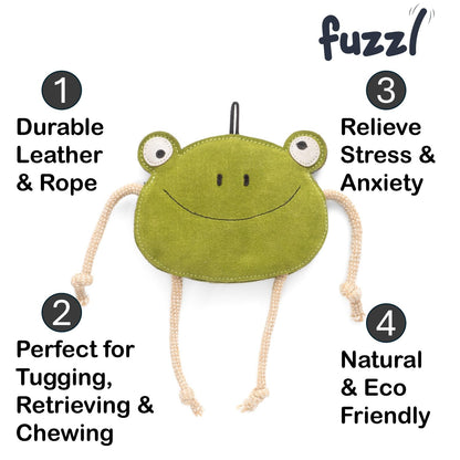Fuzzl Eco Leather Lily Frog and Tough Dog Toys - Long Lasting Chew