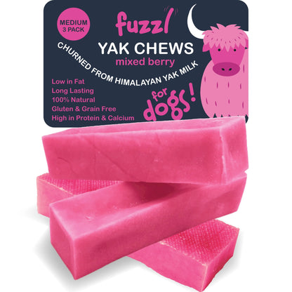 Fuzzl Yak Chews with Mixed Berry Medium 3 Pack - Himalayan Yak - Fuzzl Pet