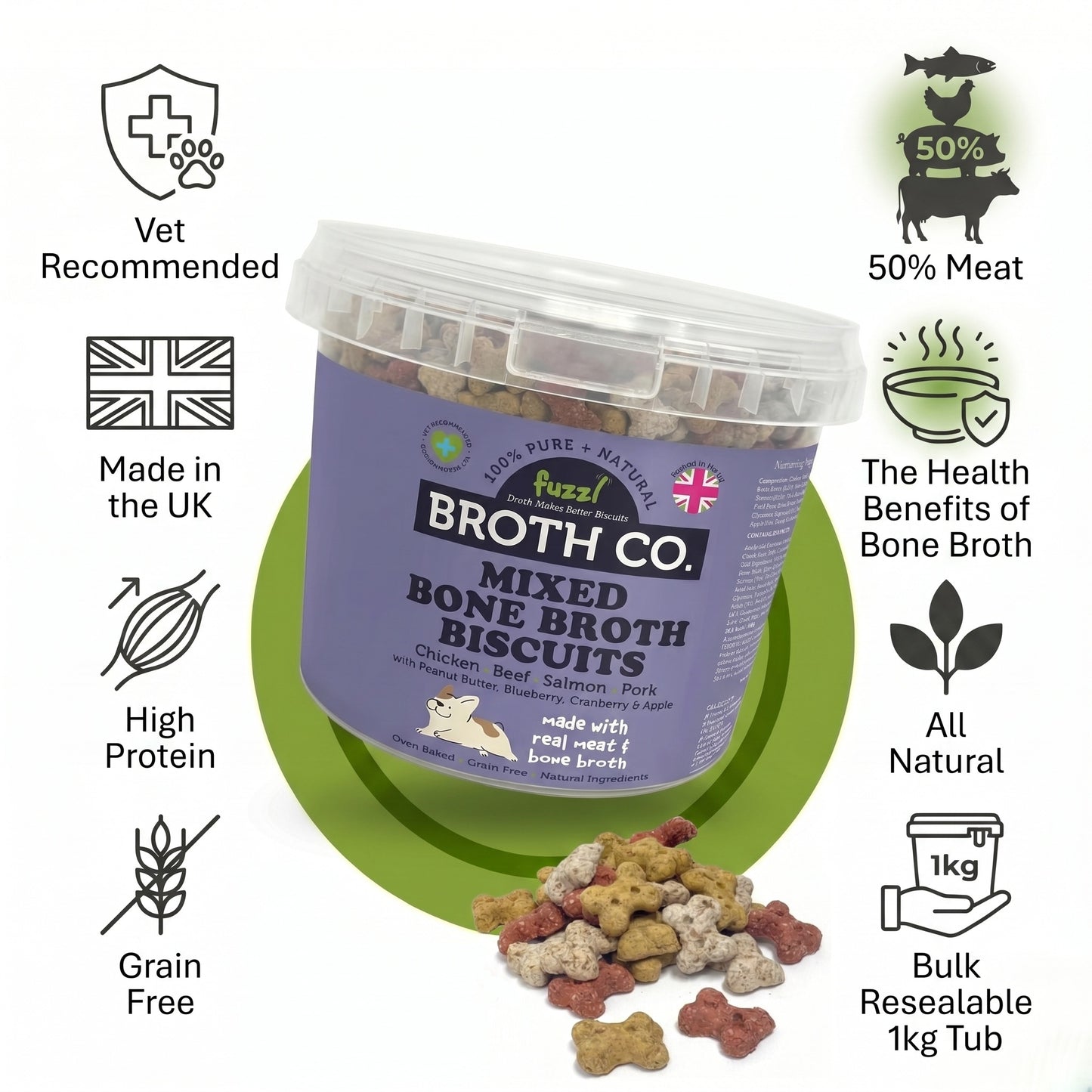 Fuzzl Broth Co. | Mixed Bone Broth Dog Treats Variety Tub (1kg Bulk)