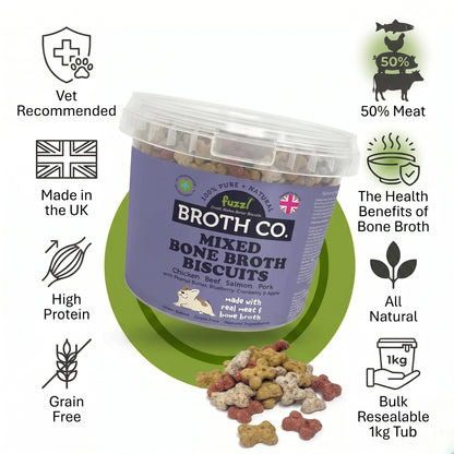 Fuzzl Broth Co. | Mixed Bone Broth Dog Treats Variety Tub (1kg Bulk)