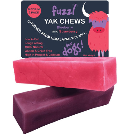 Fuzzl Himalayan Yak Chews Medium 2-Pack | Blueberry & Strawberry