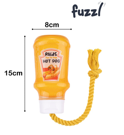 Fuzzl TPR Mustard Bottle Rubber Dog Toy with Rope – Durable Chew & - Fuzzl Pet
