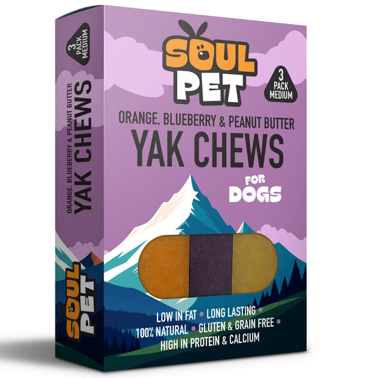 Soul Pet Yak Chews Orange, Blueberry, Peanut Butter | 3 Pack for Dogs