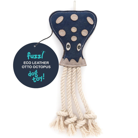 Fuzzl Eco Leather Otto Octopus | Tough Natural Chew Dog Toy