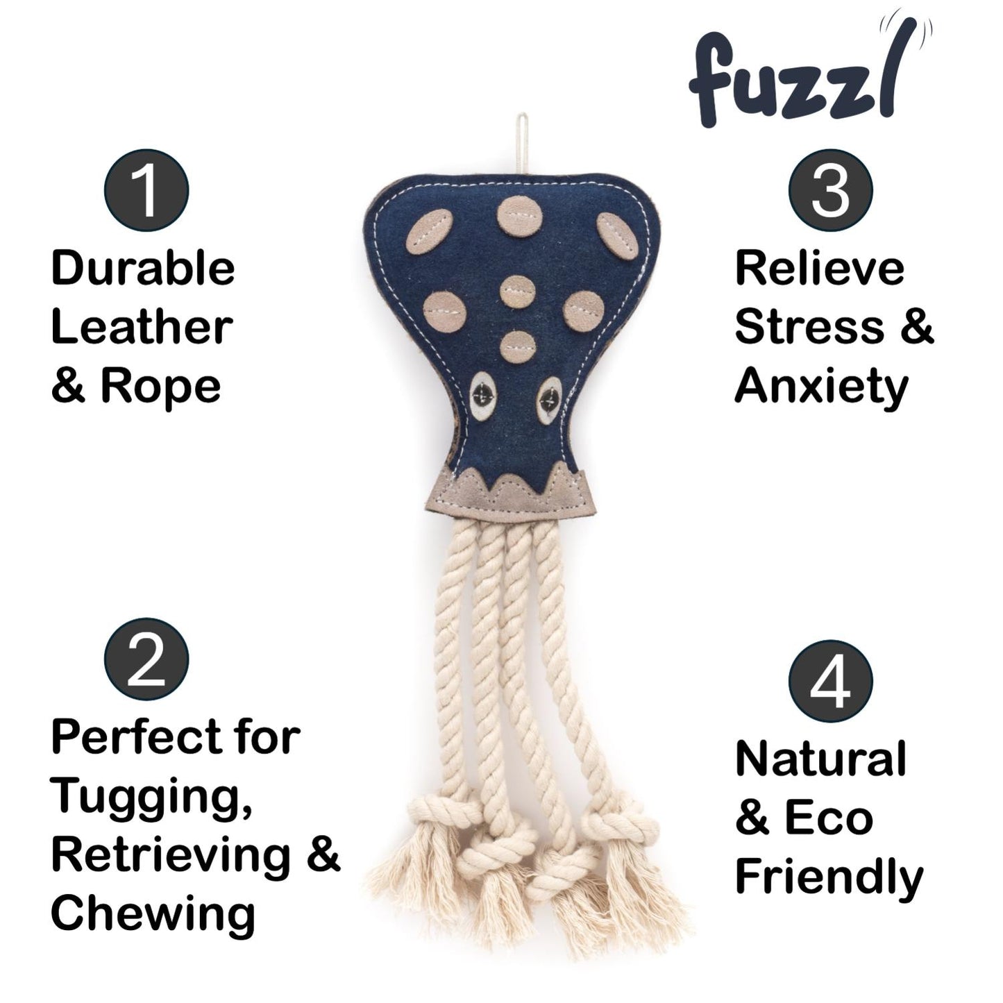 Fuzzl Eco Leather Otto Octopus | Tough Natural Chew Dog Toy